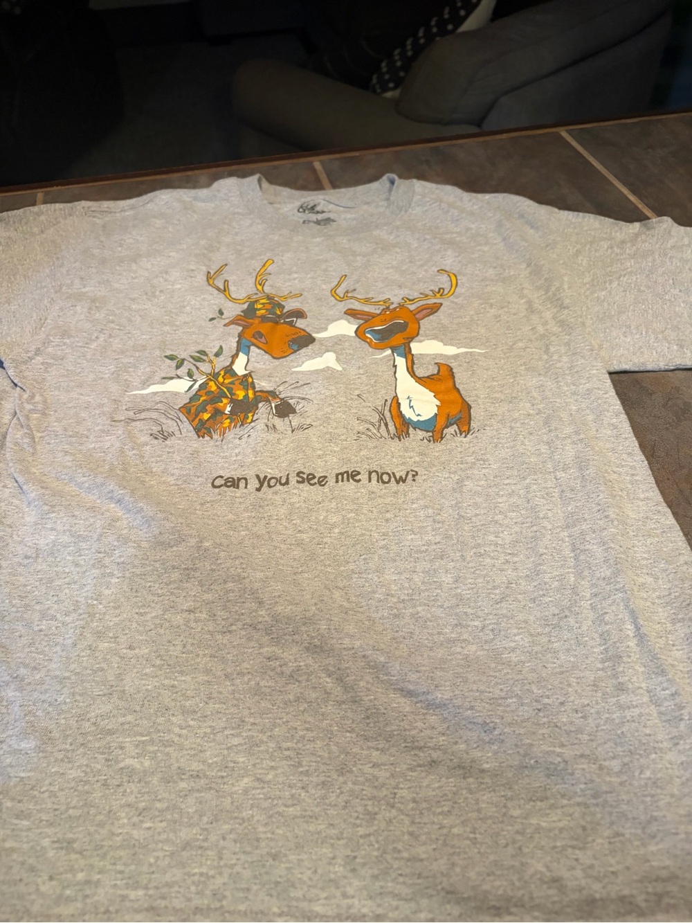 Men's Grey Short Sleeve Tee with Orange Deer Graphic- large